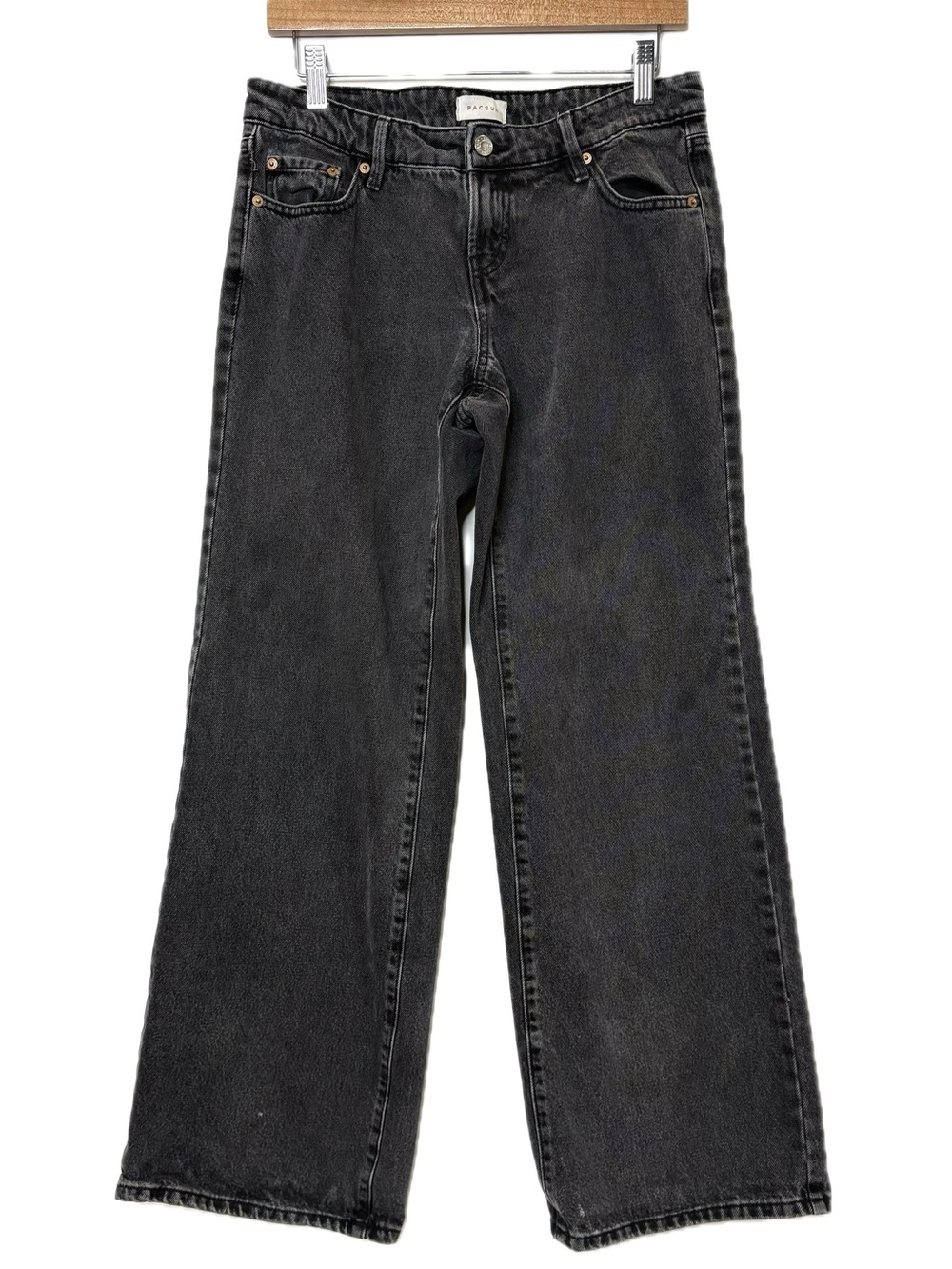 PacSun Zoe Low Rise Girlfriend Jean Womens Size 27 Wide Leg Washed Black Rigid